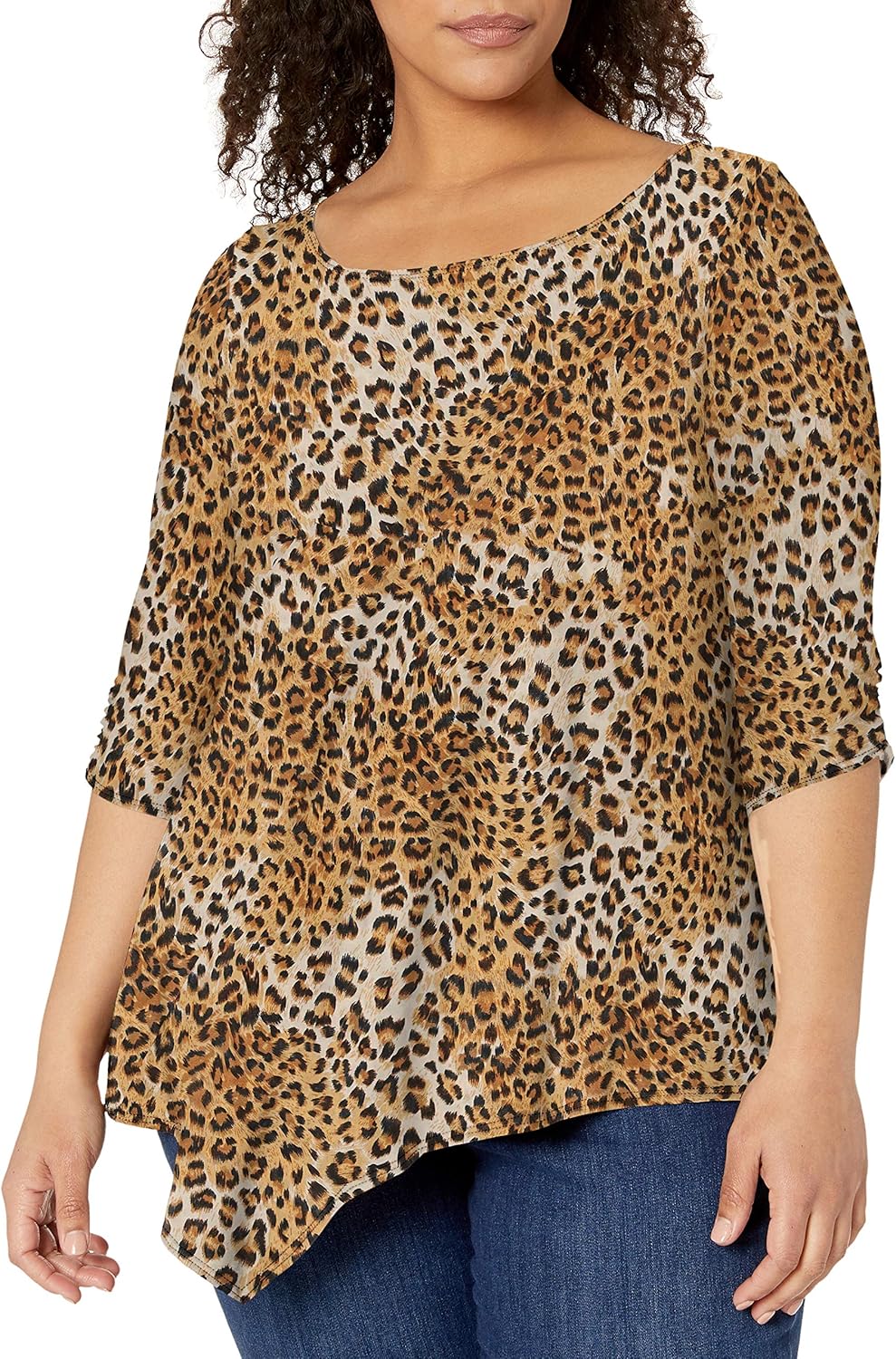 Star Vixen Women's Plus-Size Elbow-Cinch Sleeve Hanky Hem Top at  Women’s Clothing store