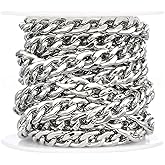 CleverDelights Bulk Curb Chain - 6x8mm Link - 10 Feet - Platinum Silver Color