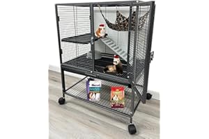MCAGE Deluxe Two Tiers Small Animal Critter Cage Tight 1/2-Inch Bar Spacing Water Bottle Food Bowl Feisty Ferret Hammock Chinchilla Rat Mice Squirrel Rabbit Sugar Glider Easy Clean Pull Out Grate Tray