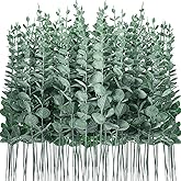 Canlierr 100 Pcs Eucalyptus Stems Faux Greenery Artificial Eucalyptus Leaves Decor Greenery Stems Branch for Wedding Centerpiece Flower Bouquet Farmhouse Home (Dark Green)