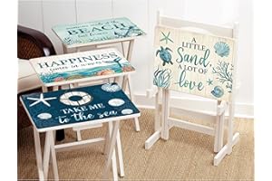 Cape Craftsmen Rectangular TV Trays Table | Set of 4 | Easy Folding Couch Trays with Storage Rack | Decorative Portabe Serving Tables for Home Activities (Marine Life, Set of 4)