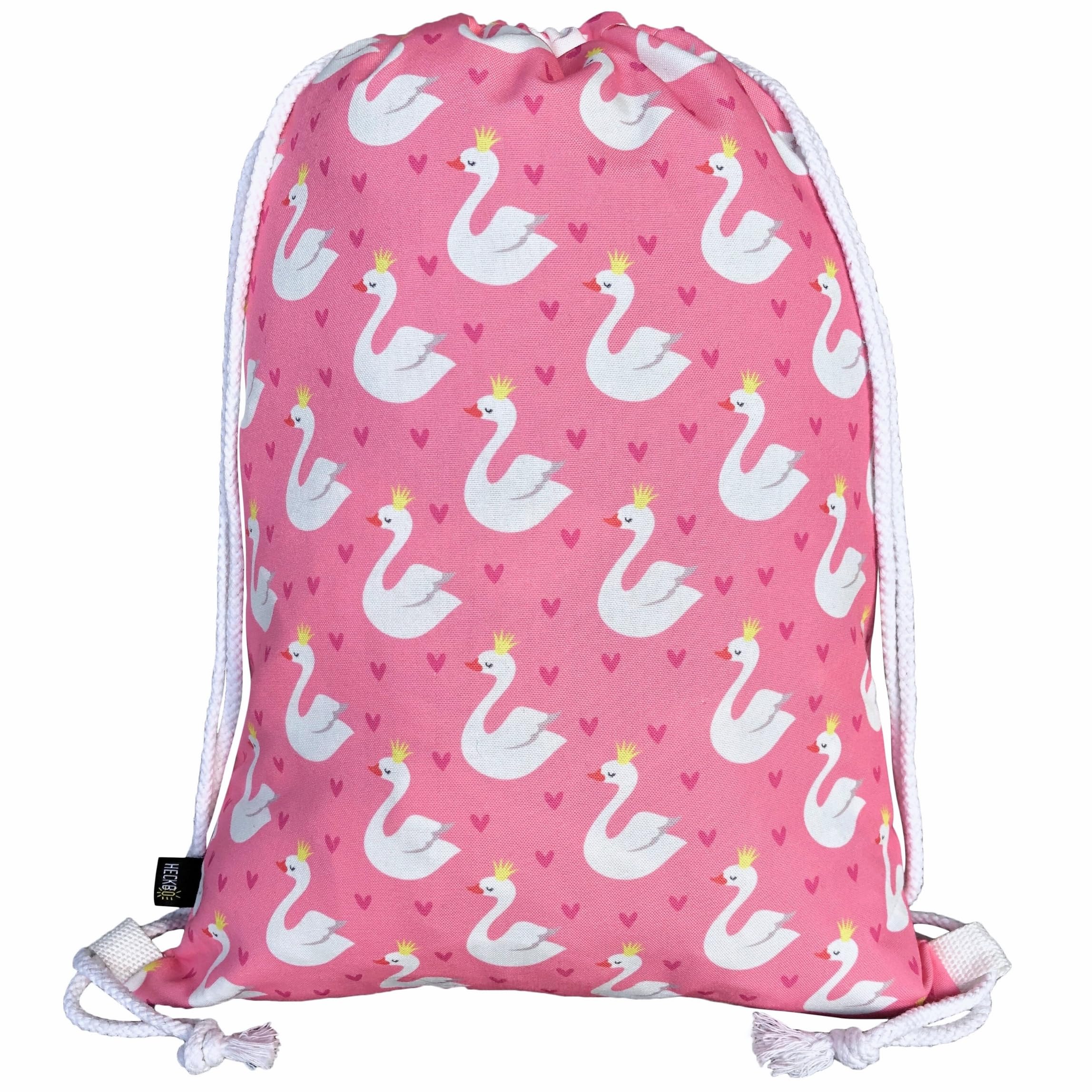 HECKBO kids swan gym drawstring bag - 40x32cm - 12.6" x 15.8" - string bag - kindergarten daycare crèche school football - children kids girl boy backpack, sports bag, fabric bag
