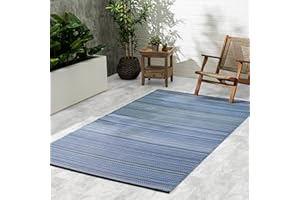 Fab Habitat Outdoor Rug - Waterproof, Fade Resistant, Crease-Free - Premium Recycled Plastic - Striped - Patio, Deck, Porch, Balcony, Laundry Room - Cancun - Indigo - 4 x 6 ft