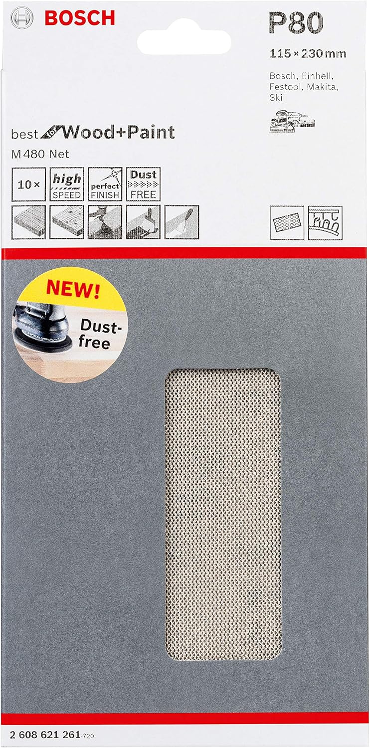 Bosch Professional Set of 10 Sanding Sheets M480 Best for Wood and Paint (Wood and Paint, 115 x 230 mm, grit G80