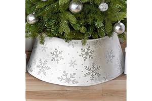 NEW TRADITIONS SIMPLIFY YOUR HOLIDAY New Traditions White Velvet Christmas Tree Collar with Silver Glitter Snowflakes – 26" Diameter Fabric Stand Band for Artificial & Natural Trees – Tree Skirt Alternative, Collapsible