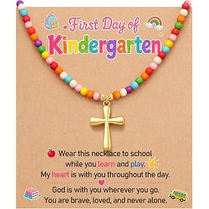 PINKDODO Colorful Bead Cross Necklace First Day of Kindergarten Pre K Gifts