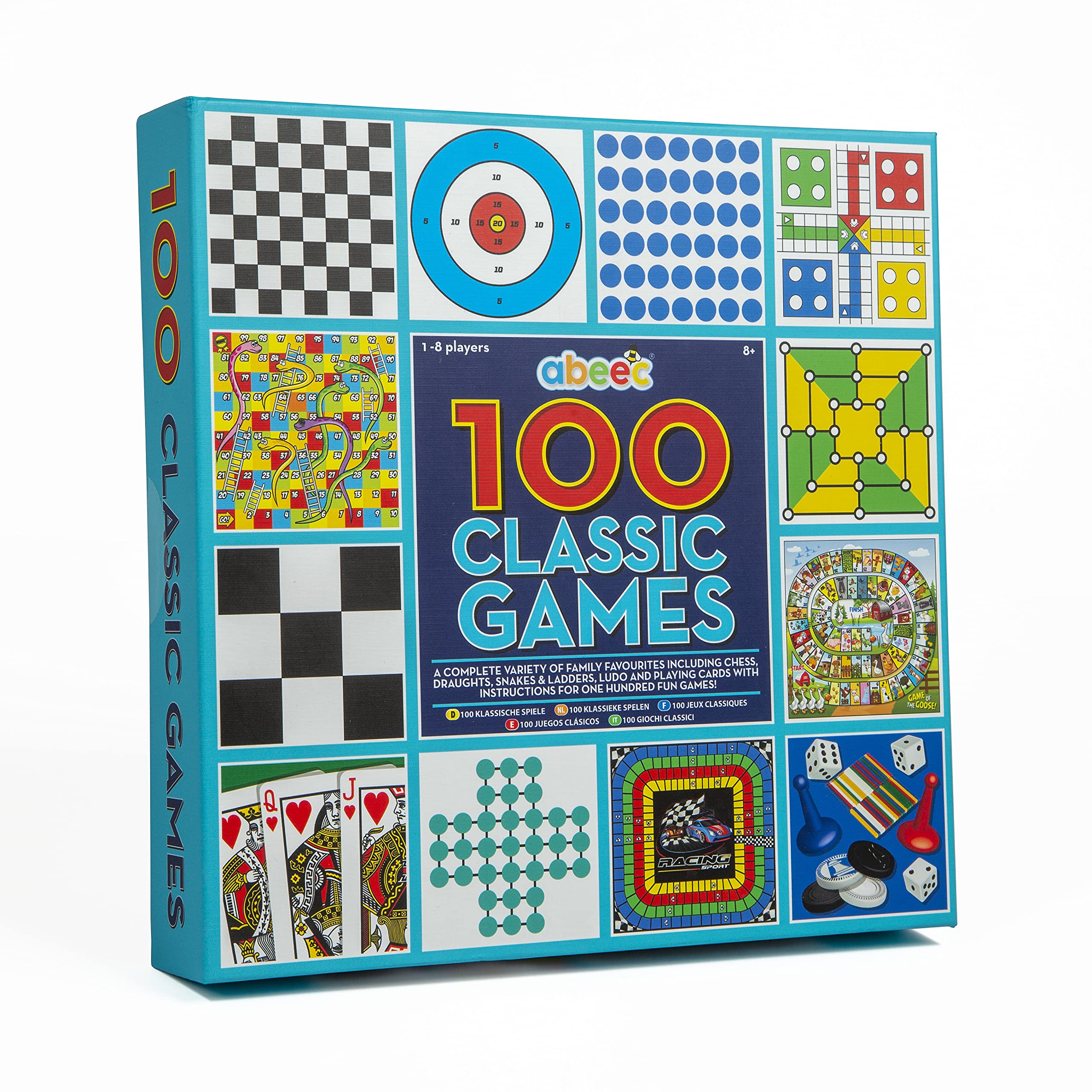 abeec 100 Classic Games Compendium | Board Games, Card Games, Dice Games & Puzzles in One Box | Ludo, Chess, Snakes & Ladders, Draughts & Playing Cards | Family Game Night | Ages 6+