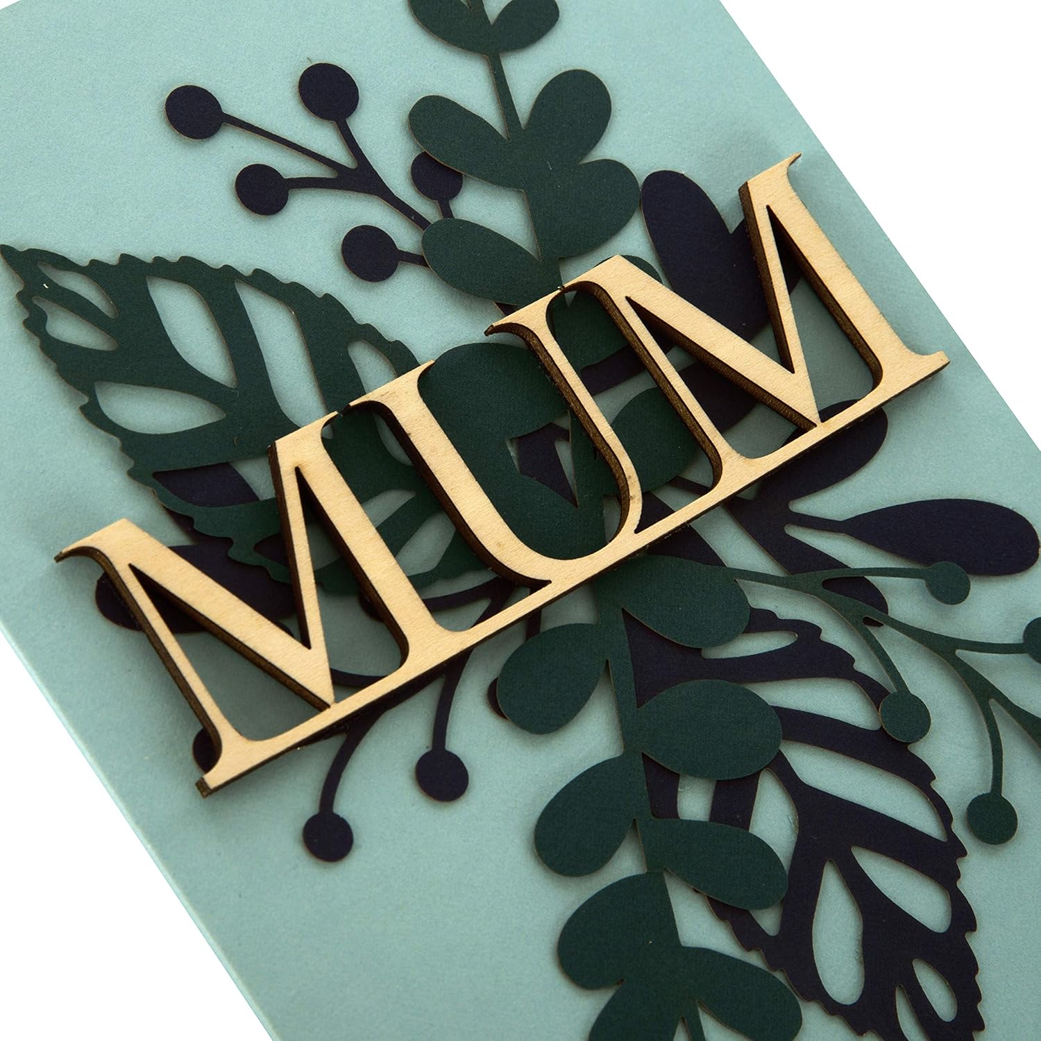 Hallmark Mothers Day Card for Mum Small, With Heartfelt Wooden Keepsake, Green, Small Wooden Mum & Leaves, 17.3cm by 11.9cm - Image 4