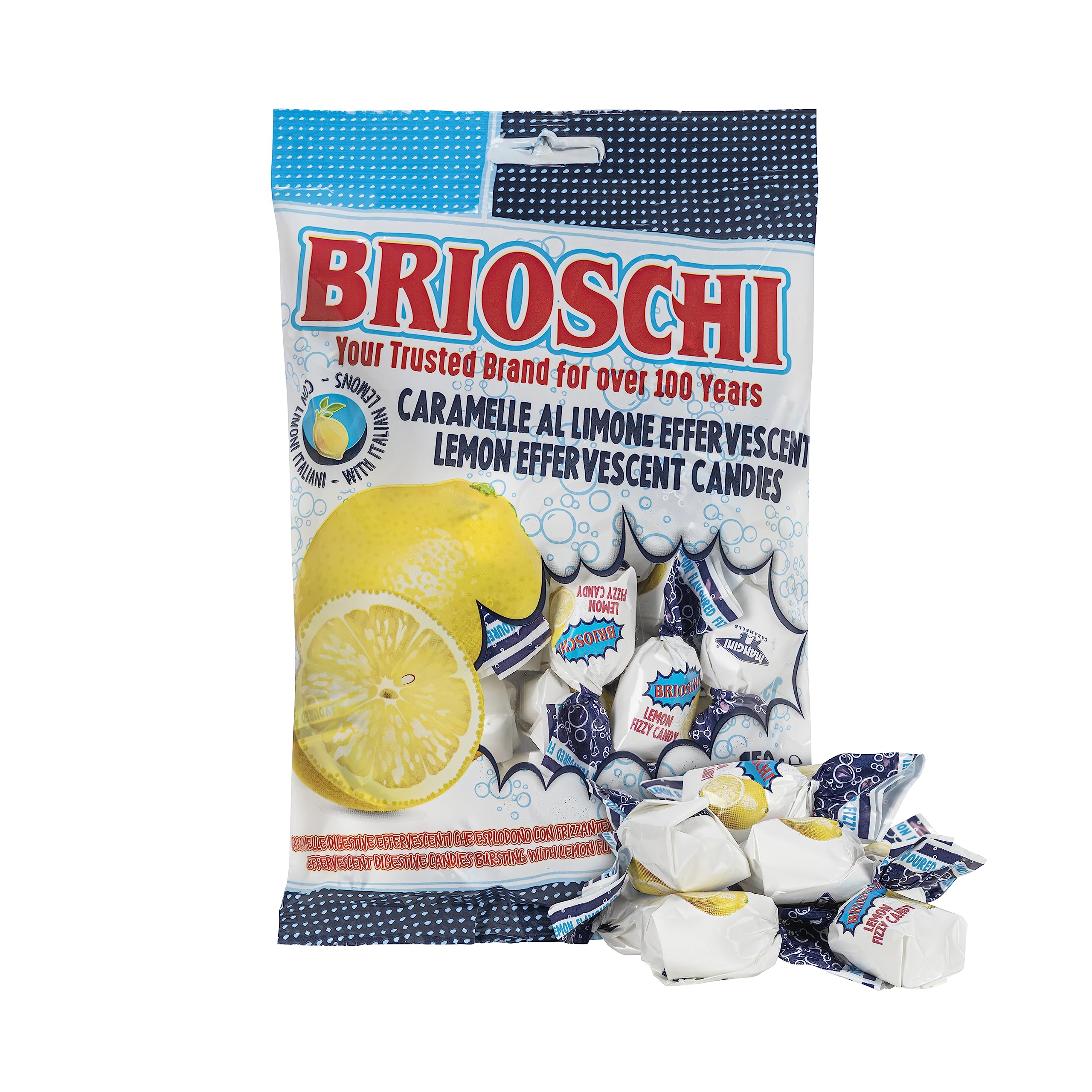 Brioschi Lemon Flavored Effervescent Fizzy Digestive Italian Candies (5.29 oz)
