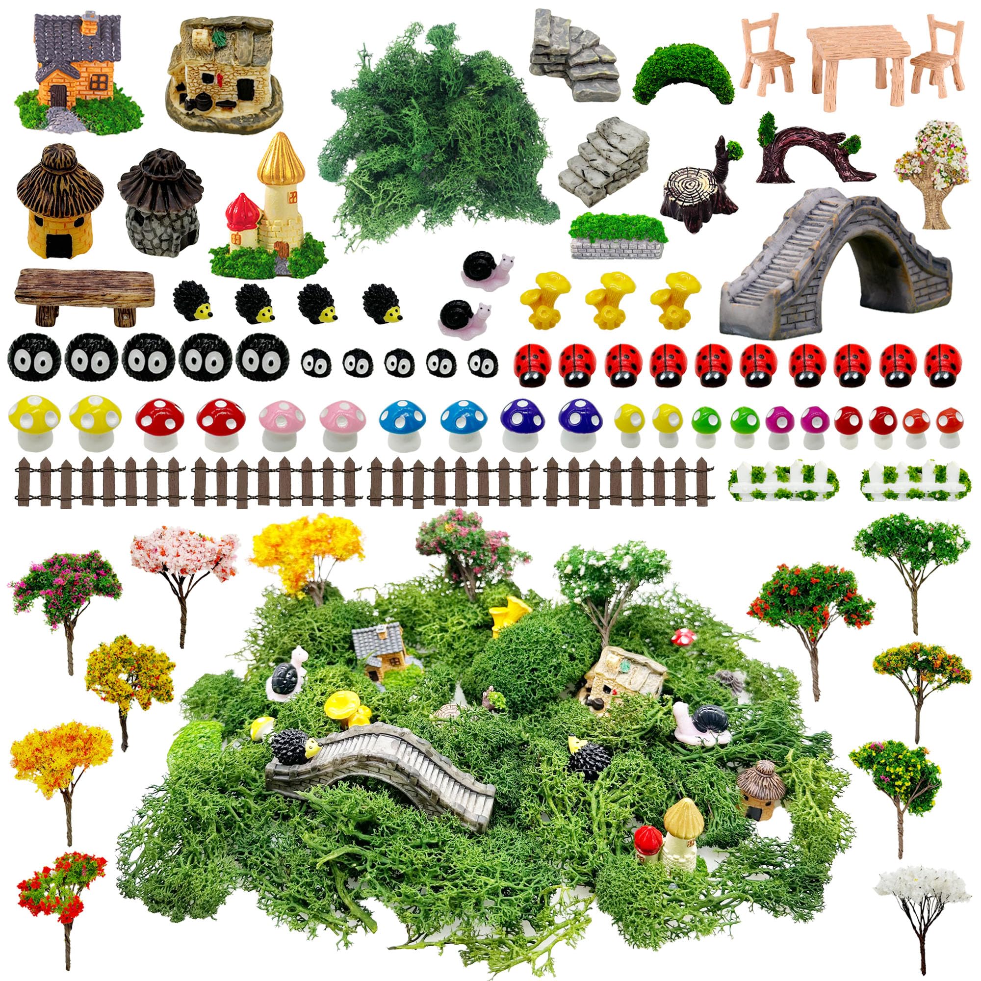Cayway 83 PCS Fairy Garden Accessories Outdoor, Fairy Garden Supplies Micro Landscape Decoration, Mixed Model Trees for DIY Craft Garden Decoration