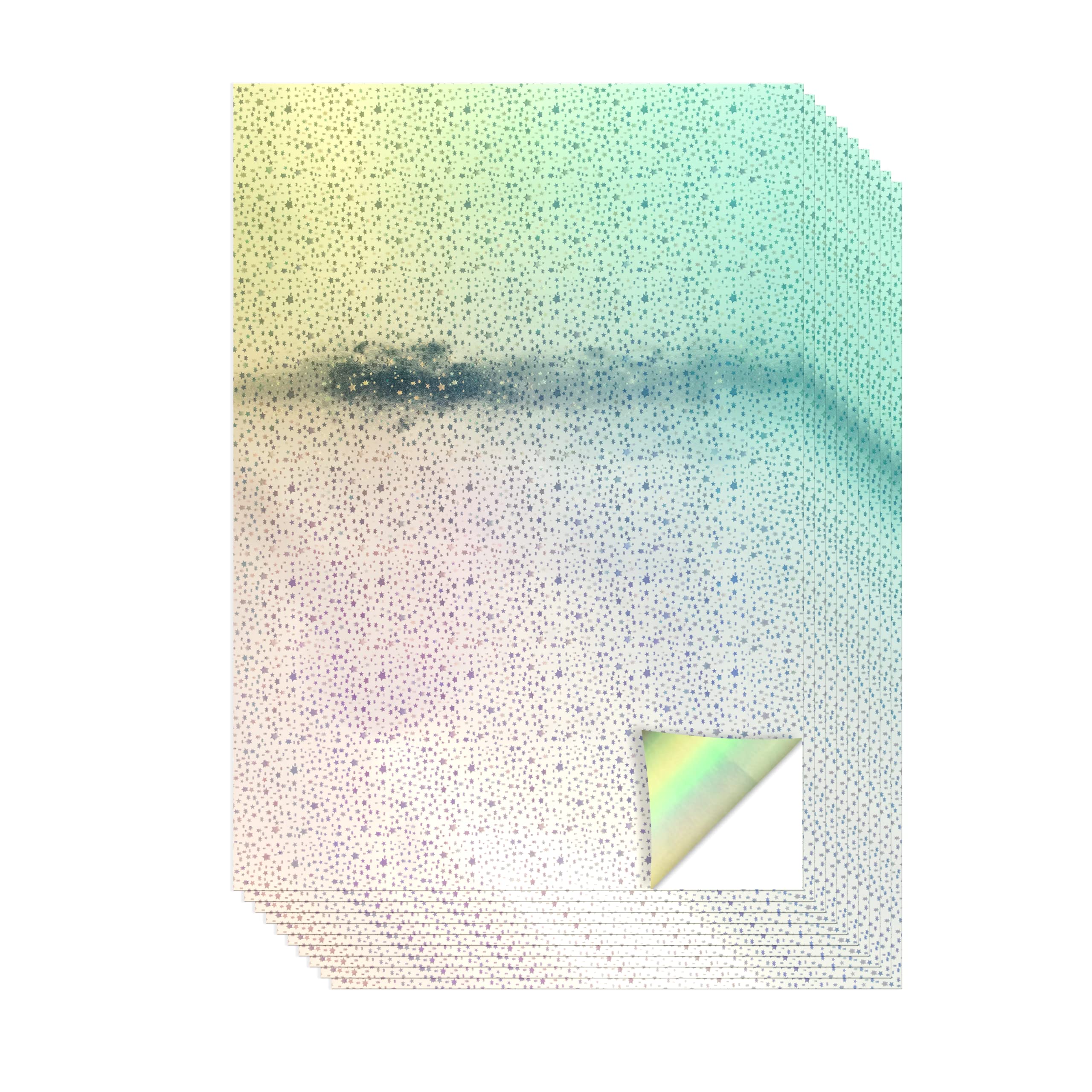Evergreen Goods 10 Sheets A4 Holographic Silver Printable Vinyl - Inkjet & Laser Compatible, Waterproof, Glossy, Perfect for Cricut & Silhouette Cutters, Stunning Designs (Stars Pattern)