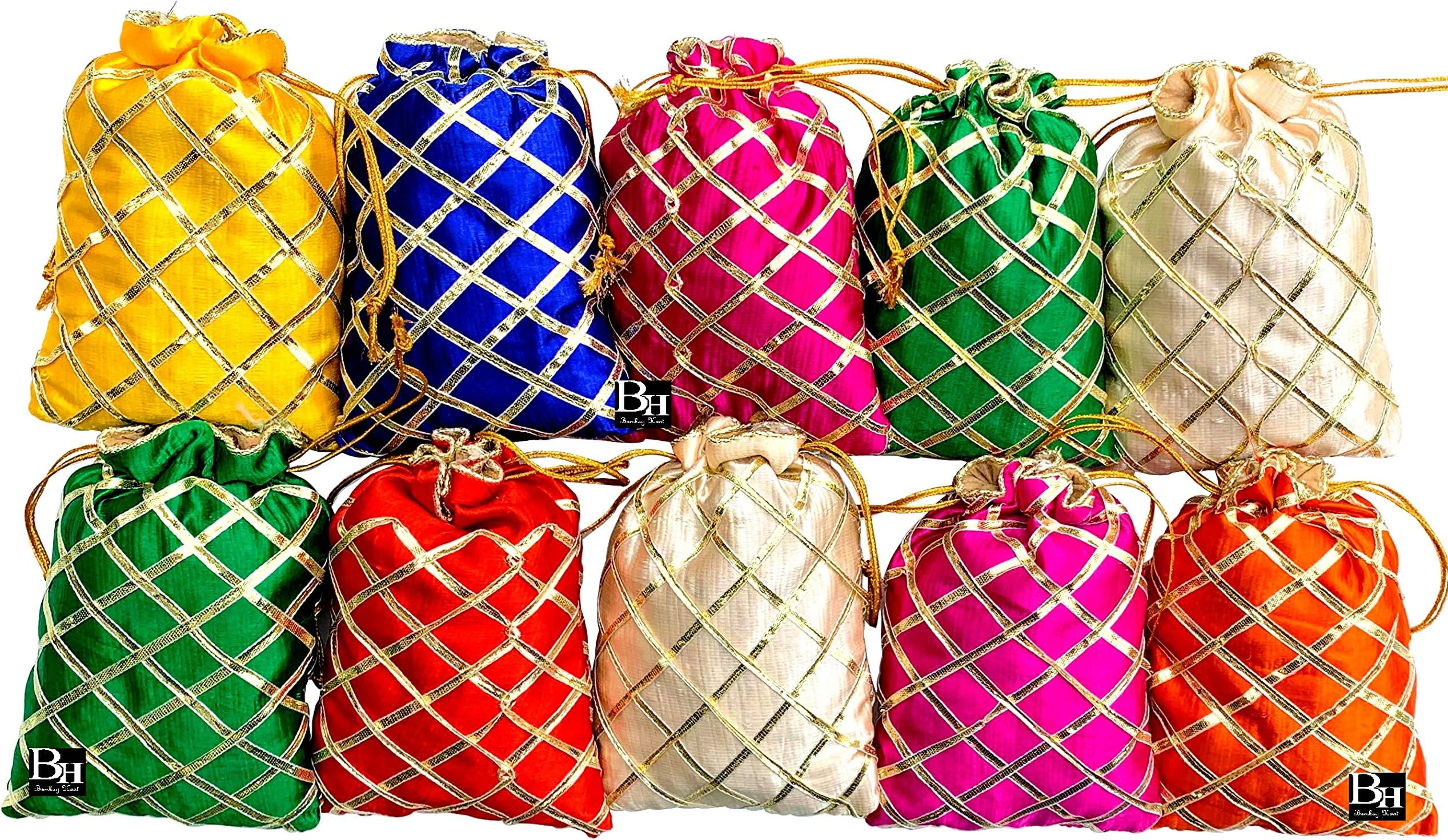 Bombay Haat Potli Bags, Pouches, Gift Bags, Traditional party favor bags, Shagun Potlies for Gifting, Wedding Return Gift,Parties, Birthday Giveaways (Set Of 10)