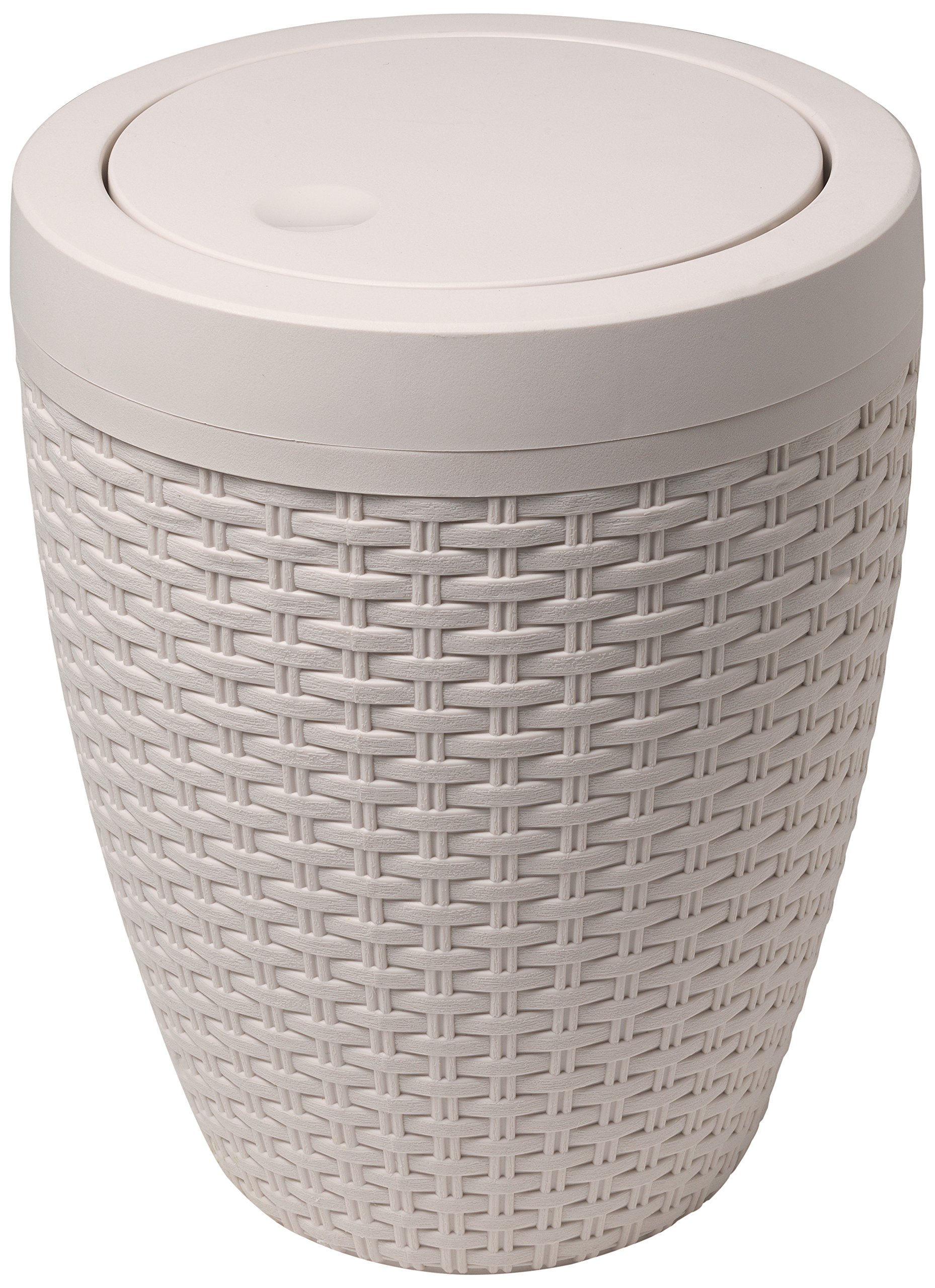 Addis 515799 Faux Rattan Round Bathroom Bin with Swing lid, Calico Linen, L 22.5 cm, W 22.5 cm, H 29 cm
