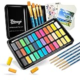 36 Colors Watercolor Paint Set with 10+1 pcs Watercolor Brushes, 8 pcs Watercolor Paper, a Watercolor Paper Swatch and a Zipp