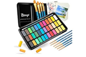Bianyo 36 Colors Watercolor Paint Set with 10+1 pcs Watercolor Brushes, 8 pcs Watercolor Paper, a Watercolor Paper Swatch and a Zipper Pouch