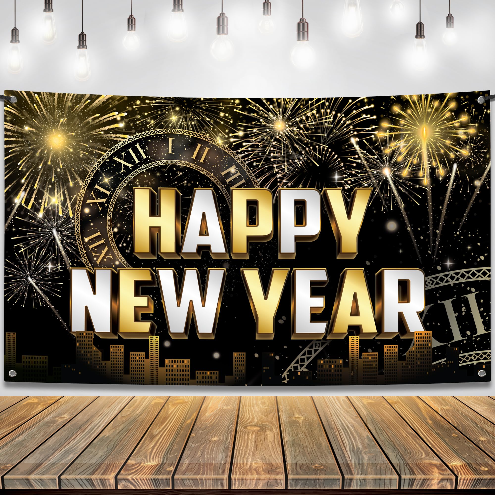 KatchOn, XtraLarge Happy New Year Banner - 72x44 Inch | New Year Backdrop 2026, New Years Eve Decorations 2026 | 2026 Backdrop, New Years Decorations | NYE Decorations 2026
