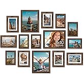 Vittanly 15 Pack Picture Frames Collage Wall Decor for Mounting or Tabletop Display, Gallery Frame Set for Family, Multi Sizes Including 3pcs 8x10, 6pcs 5x7, 6pcs 4x6, Brown