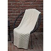 SAOL Irish Throw with Shamrock - 100% Merino Wool Aran Couch Blanket 48'' x 68'' (122 x 173 cm) (Natural)