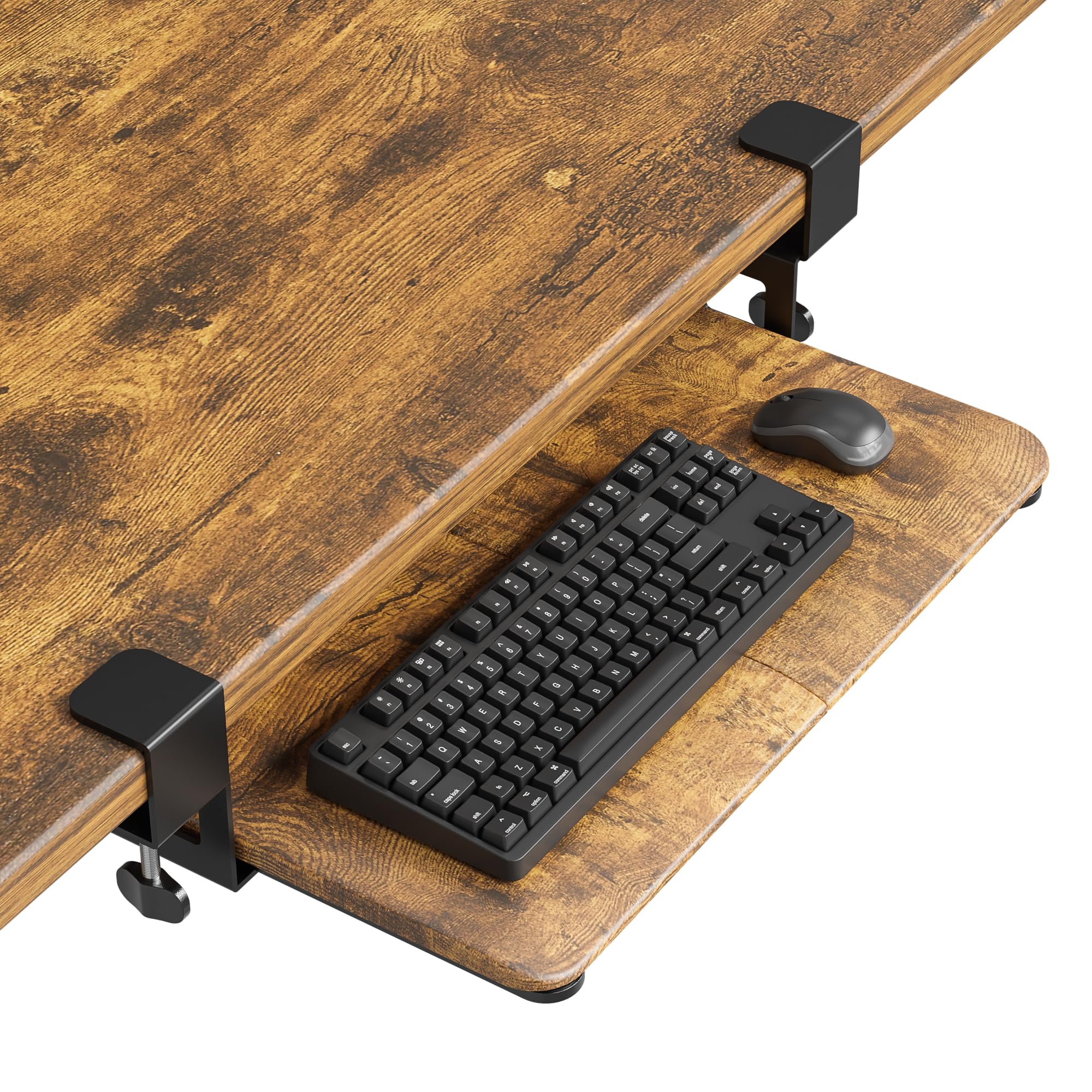 Photo 1 of BONTEC KMT01-PJ Under Desk Keyboard Tray, Pull-Out Keyboard & Mouse Platform with C-Clamp, 20 x 11.8 in Space-Saving Ergonomic Slide-Out Drawer, Rustic Brown