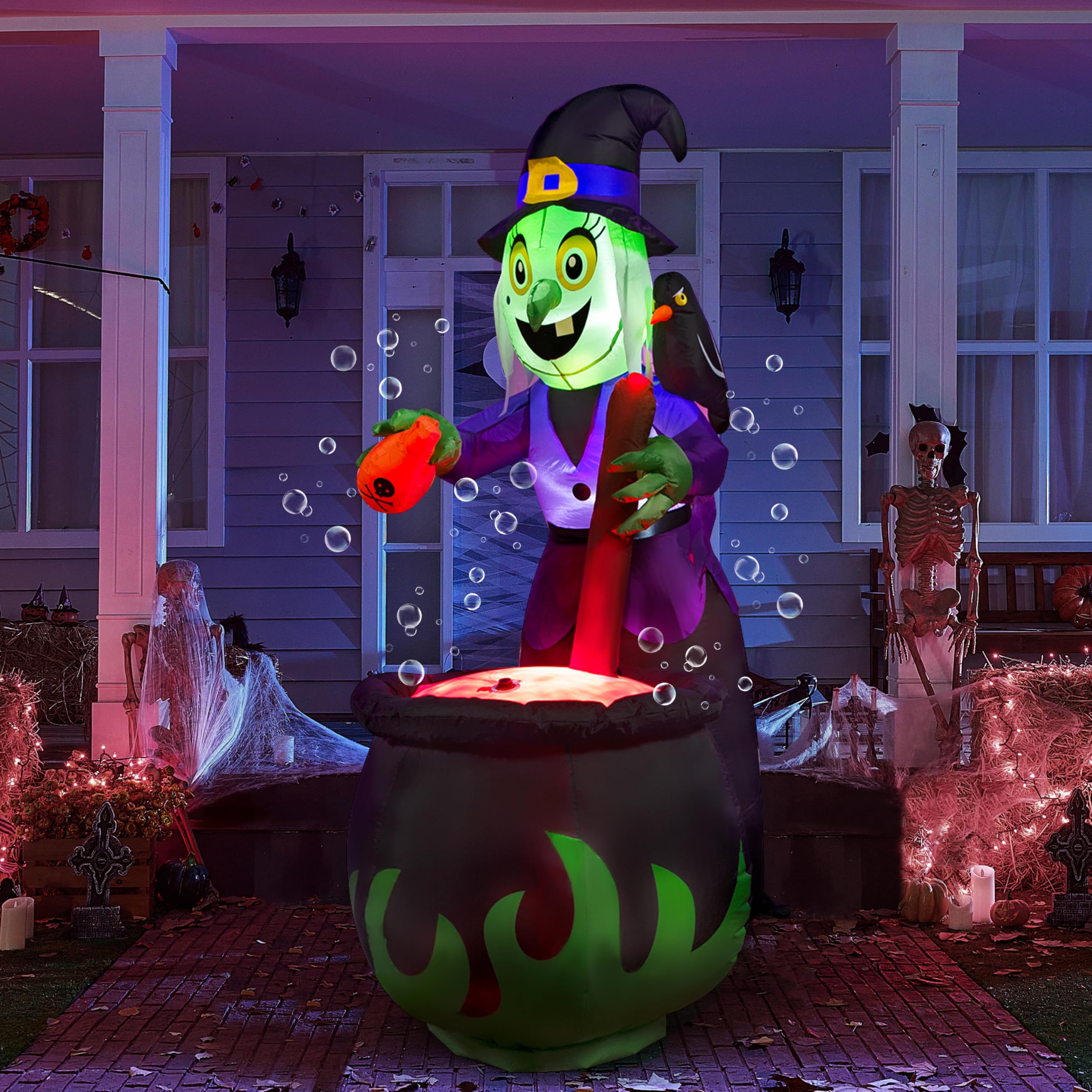 Photo 1 of JOYIN 6 FT Halloween Witch Inflatables Outdoor Decorations and Cauldron with Bubbling Potion and Light Inflatable Decoration Giant Blow Up Yard Halloween Decorations for Outdor Yard Lawn Party Decor