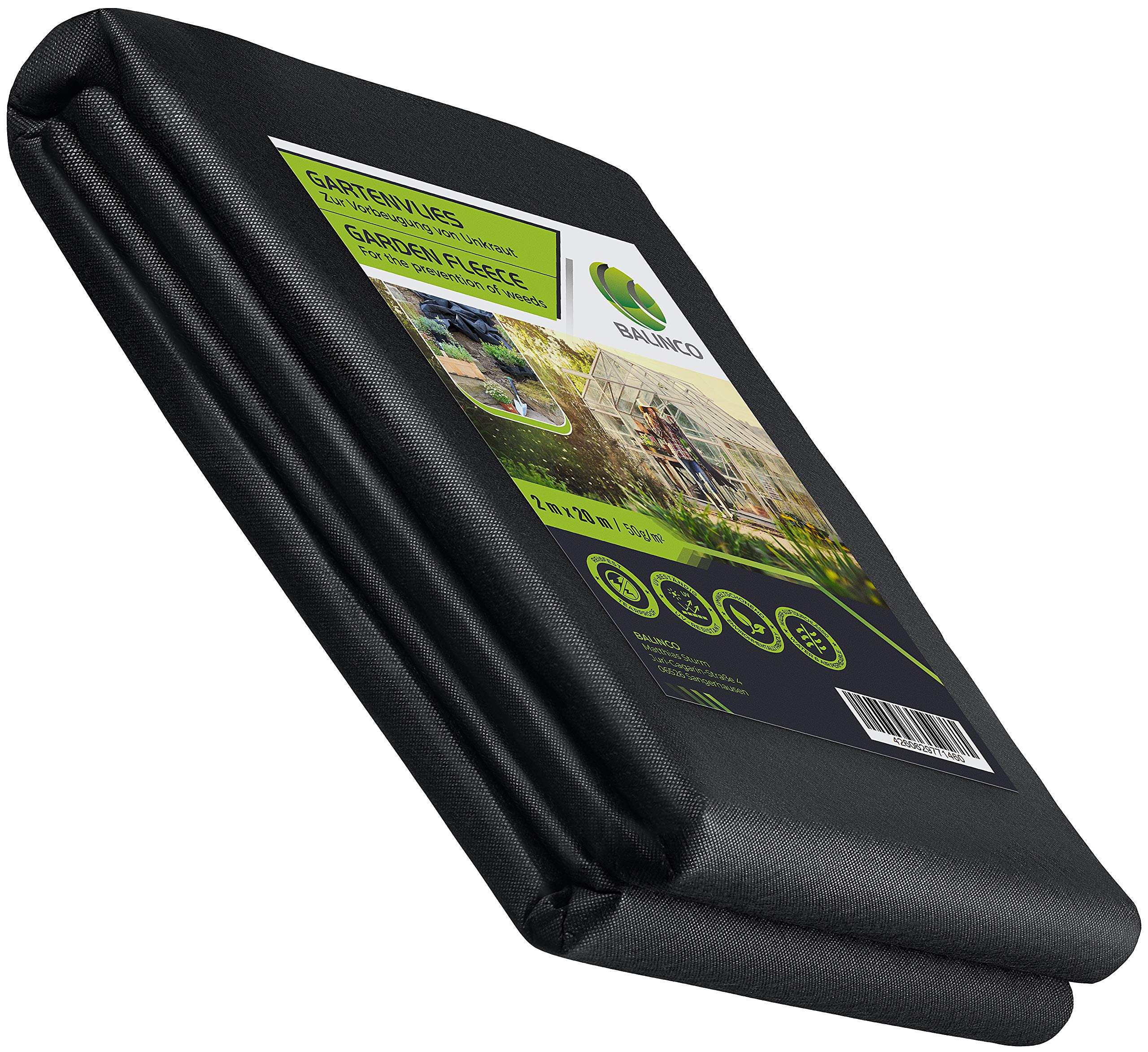 Balinco Weed fleece 50g/m² | Weed foil | Garden fleece against weeds - tear-resistant, water-permeable & high UV stabilisation (40m² (20m x 2m))