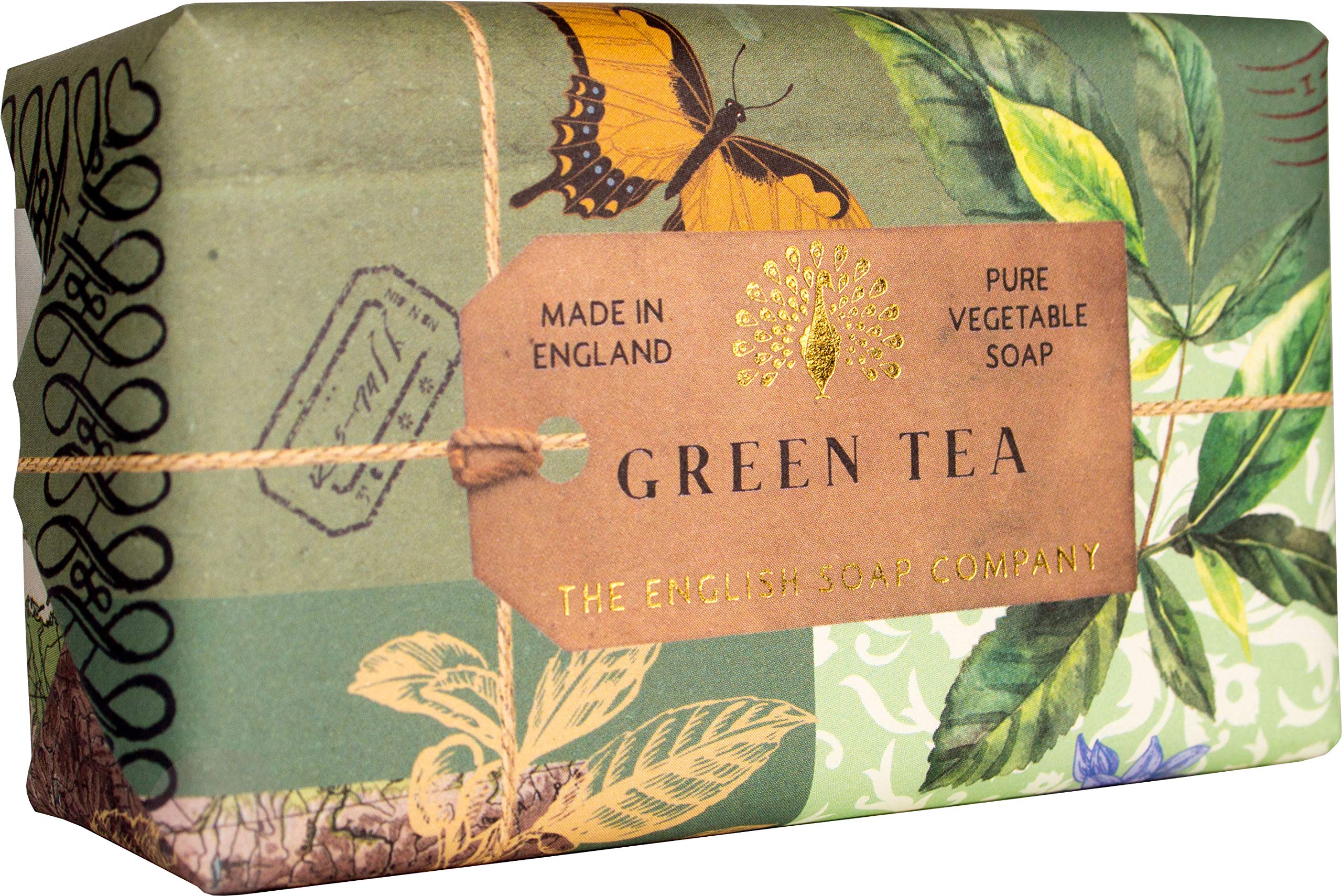 The English Soap Company Anniversary Green Tea Soap - Luxury Shea Butter Bar - Fresh Green Scent, Vegan Friendly, Recyclable Plastic-Free Packaging, Made in England - 190g