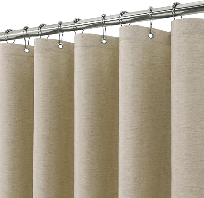 Shower Curtain Linen Fabric 182 x 244cm Taupe with Metal Hooks