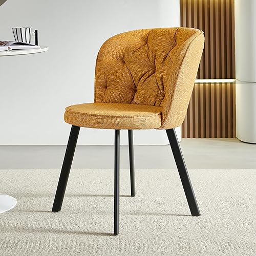 Weegstok Modern Dining Chairs Set of 1, Soft Fabric Upholstered Seat High Back Kitchen Chairs with Metal Legs, for Dining Room, Kitchen, Living Room, Bedroom, Lounge (1, Ochre Yellow)