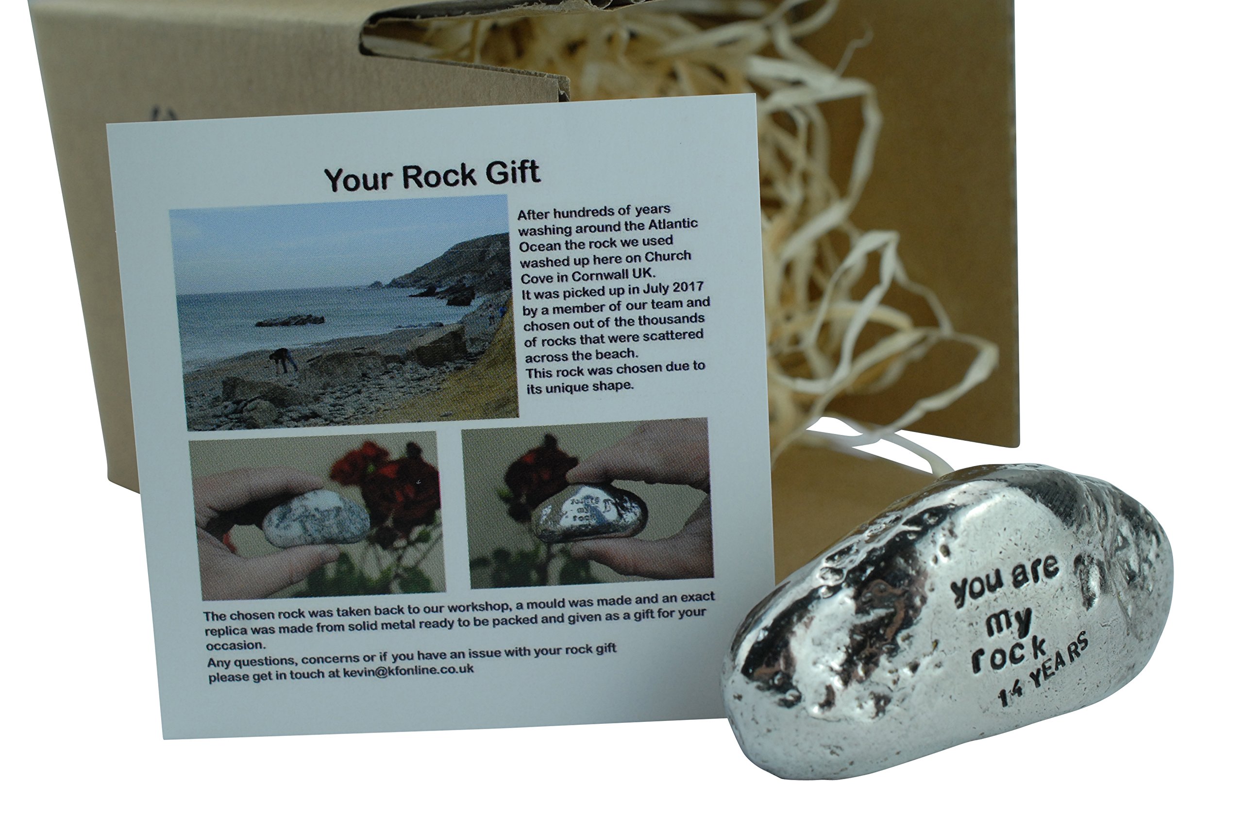13th Anniversary You are My Rock Gift Idea - Solid Metal Heavy Polished Rock Gift for 13 Year Anniversary Silver