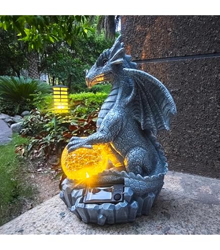 Qobumy Solar Dragon Garden Statue Decoration with Solar Lantern