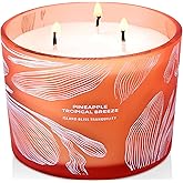 Pineapple Tropical Breeze 3 Wick Candle for Home Scented | 14.5 oz Large Soy Candle | Tropical Pineapple Fruit Scented Candle Strong Scent | Aromatherapy Relaxation Candles, Beach Gift for Women & Men