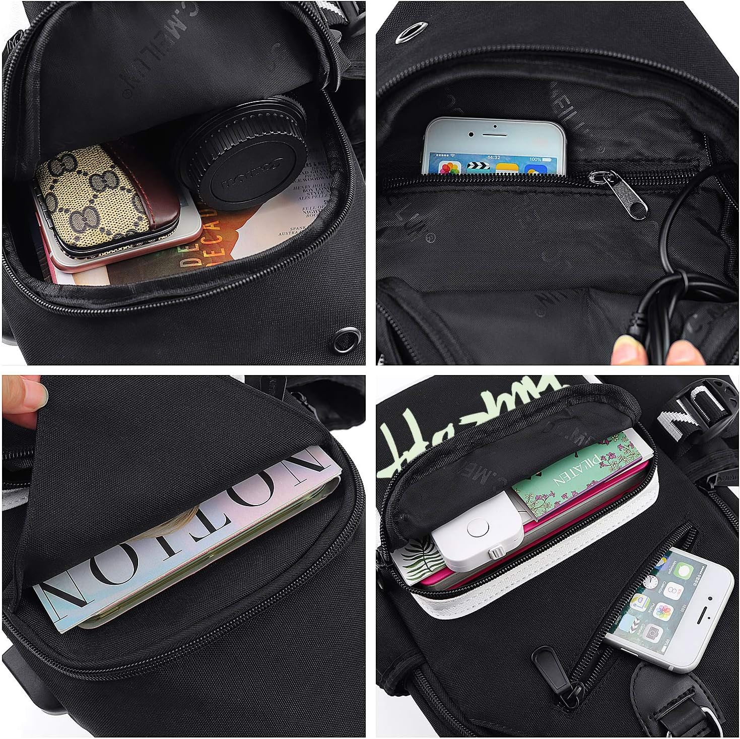 Xinveen Luminous Sling Bag Cross Body Shoulder Backpack Multifunction Chest Bag with USB Charging Port for Men Boys Travel Sports Off - Image 4
