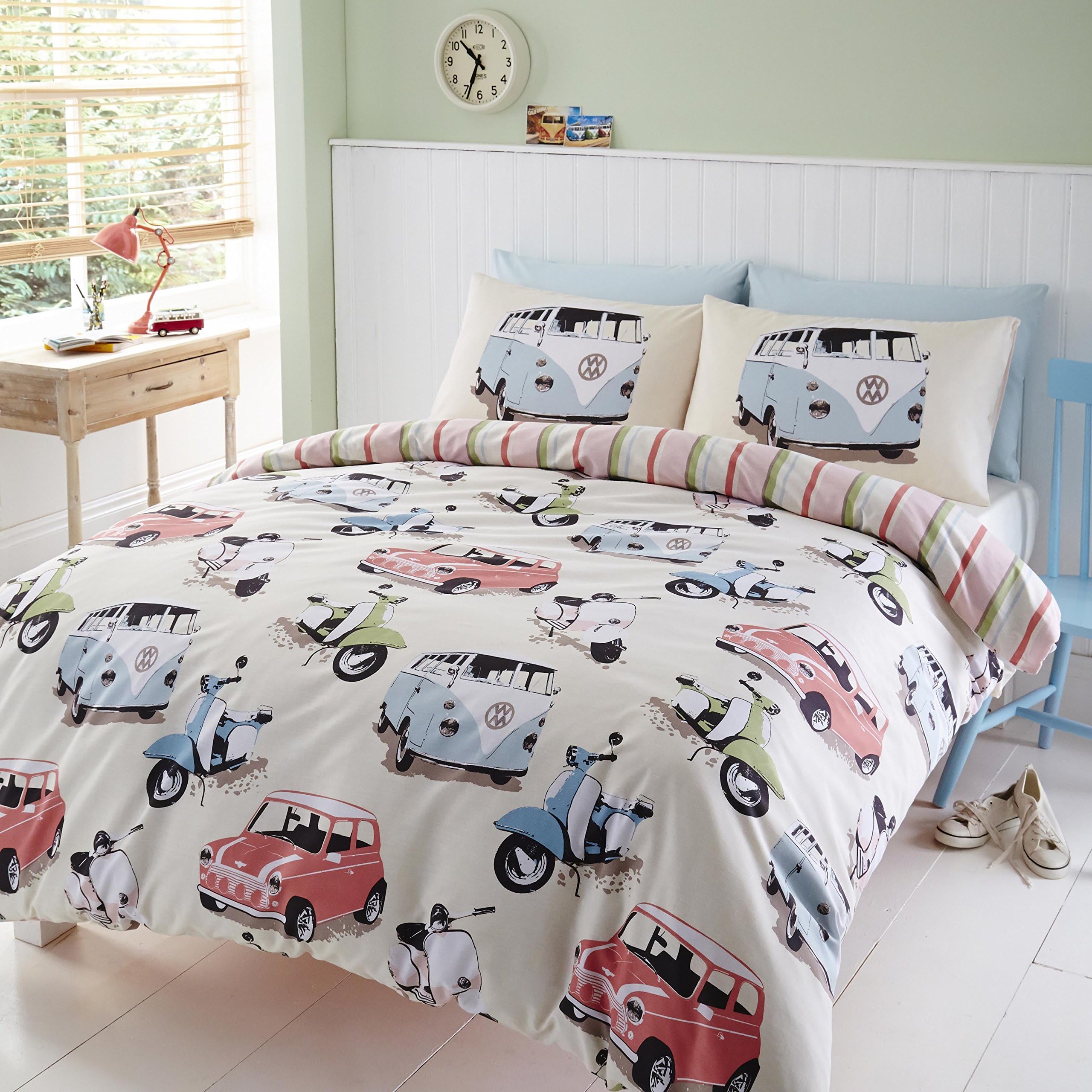 Automobile Bed set, featuring Campervans, Scooters & classic Minis (Double) Duvet cover & Pillow case set