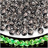 108PCS Glow in The Dark Beads - 8mm Luminous Glass Beads, Crystal Round Glow Firefly Glass Bead for Jewelry Making DIY Crafts Bracelets Earring Spacer Bead (Black)