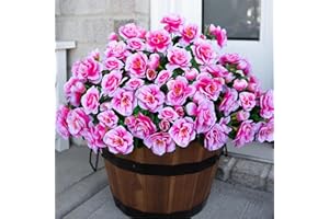 Ivydale Artificial Fake Outdoor Outside Flowers Plants, Faux Silk Pink Camellia UV Resistant Realistic for Front Door Porch Patio Planter Balcony Garden Yard Home Decor, 3 Bundles