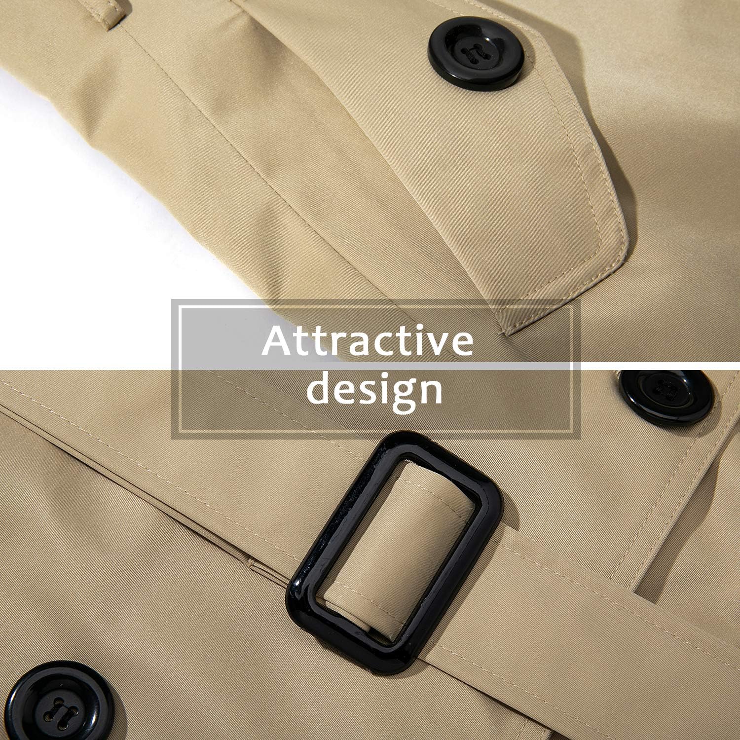 FARVALUE Women's Double Breasted Trench Coat Water Resistant Classic Belted Lapel Overcoat: Clothing