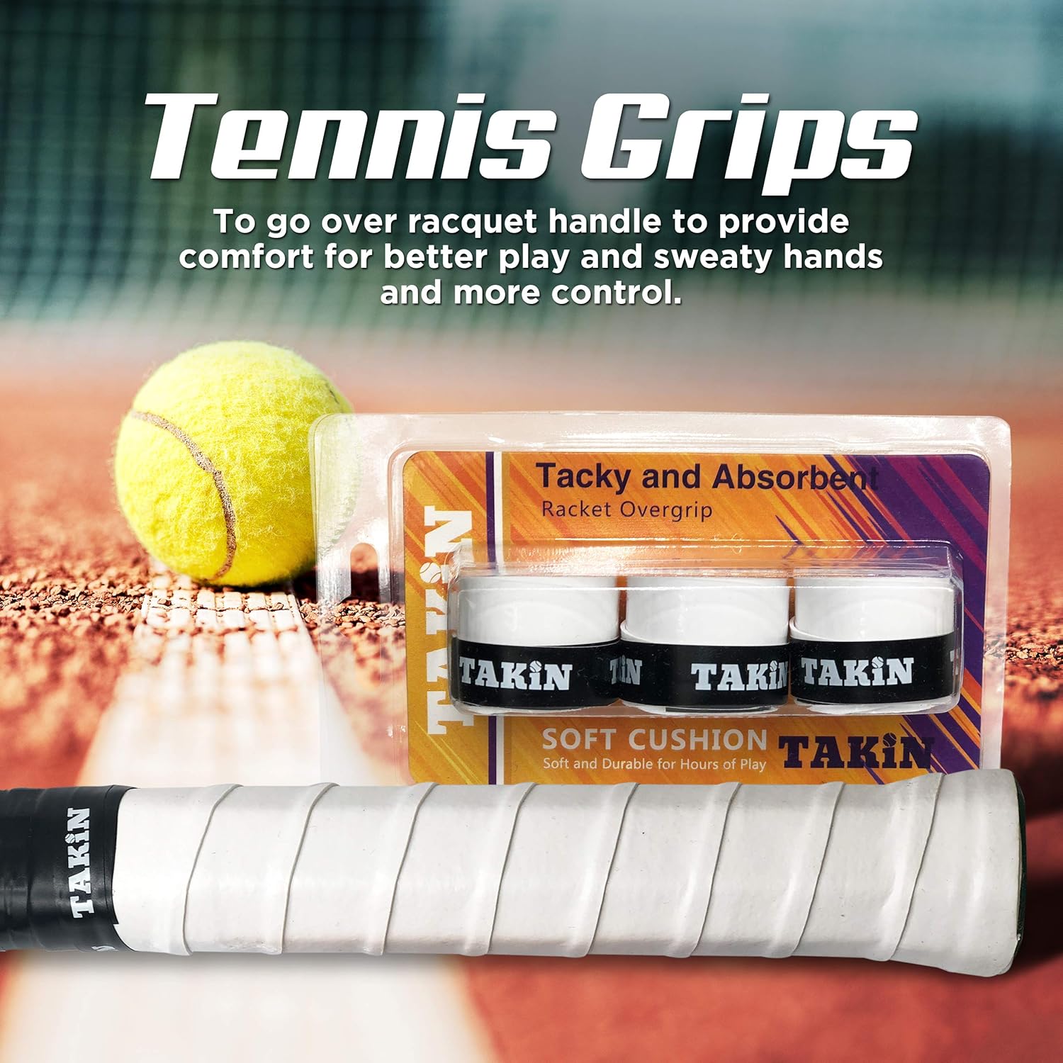Takin Best Tacky Tennis Grips - Absorbent Over Grip for Tennis Racquet Handle - White Tennis Racket Grip Tape Replacement for Rackets - 3 Pack Overgrips and Overwraps : Sports & Outdoors