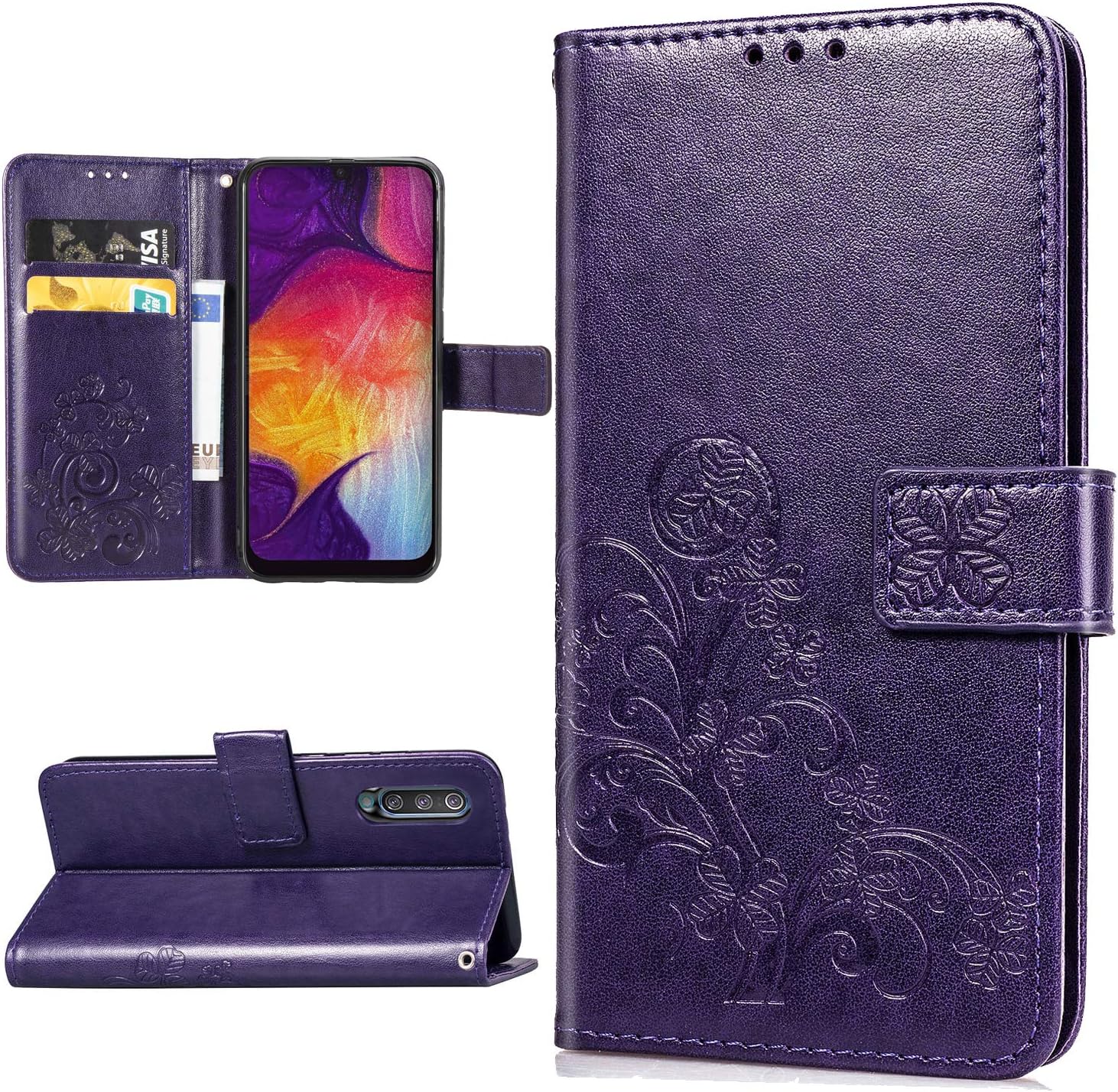 UCMDA Case for Samsung Galaxy A50 Premium Leather Flip Wallet Phone