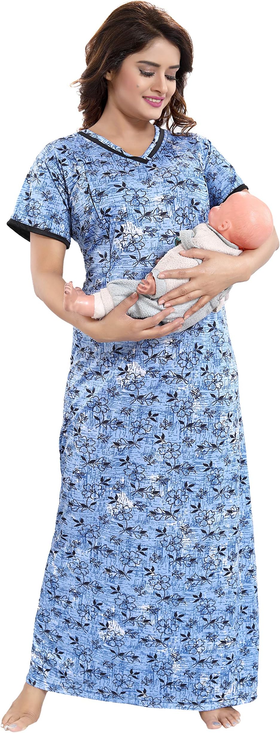 TUCUTE Women's Beautiful Print with Invisible Zip Feeding/Maternity/Nursing Nighty/Nightwear.