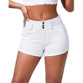 roswear Women's High Waisted Stretchy Denim Shorts Cuffed Jean Shorts