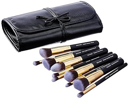 Amazon Brand - Solimo Makeup Brush Set With PU Leather Case (10 Pieces)