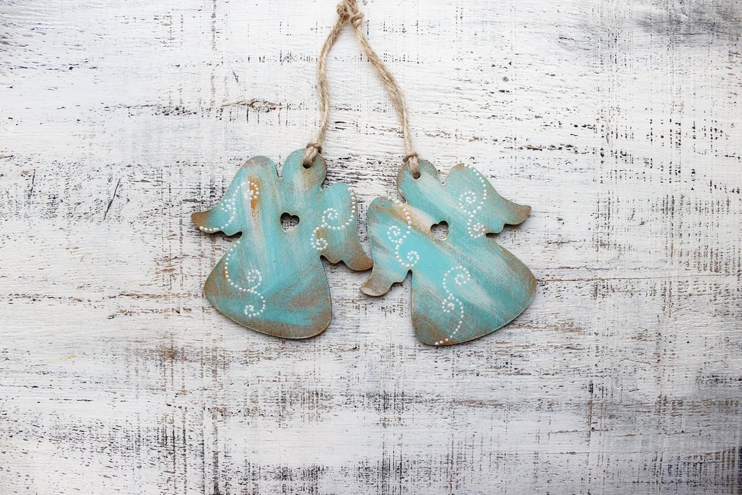 Set of 2 wooden angel ornaments 2903177 Handmade