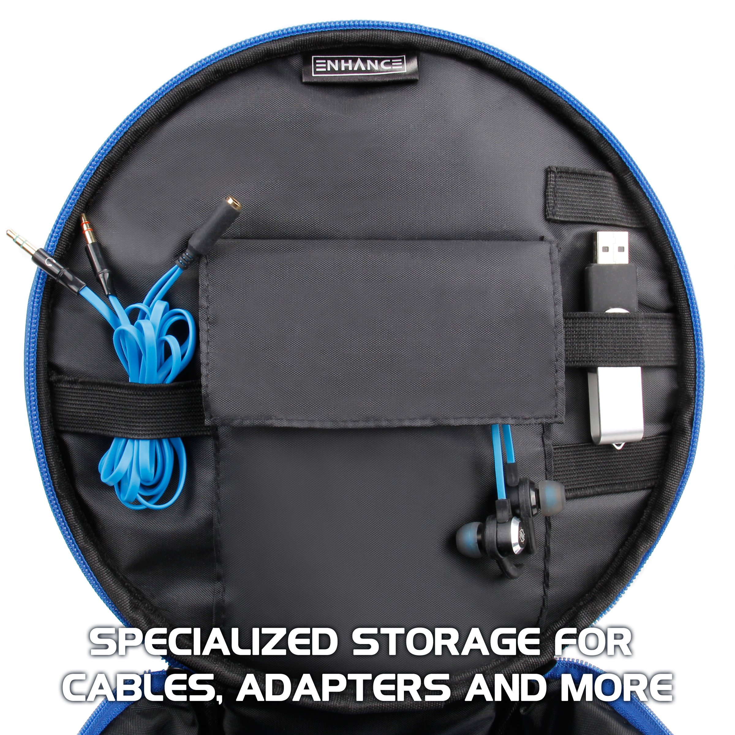 ENHANCE Portable Headphone Case for Wired & Wireless Headsets - Universal Headset Case Compatible with PlayStation, Beats, Bose & Gaming Headphones - Accessory Storage, Strap & Carrying Handle - Blue
