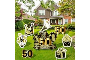 RUODON 8 Pack Black Gold 50th Happy Birthday Yard Signs Balloon Birthday Hat Yard Sign with Stakes Outdoor Lawn Sign Decorations for Home Party Decorations