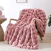 Smoofy Faux Fur Throw Blanket for Couch – Old Pink Fluffy Cozy Rabbit Fleece, Plush Soft Bubble Blanket for Sofa & Bed, for Mom, Warm Fuzzy Home Room Decor Throw 50" x 60"