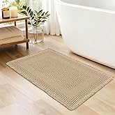 JIUZHEN Waffle Bath Mat Super Absorbent Non Slip Waffle Bath Mats Machine Washable Bathroom Shower Rugs Ultra Soft Boho Bath Rugs for Bathroom, 16" x 24", Loop-Brown