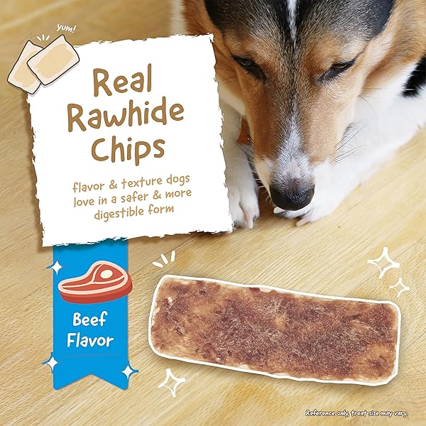 ARM & HAMMER FOR PETS RAWHIDE CHIPS FOR DOGS | REAL DOG RAWHIDE CHEWS WITH BEEF COATING AND ARM AND HAMMER BAKING SODA ENHANCED FORMULA FOR FRESH DOG BREATH (PACK OF 1,8 COUNT TOTAL)
