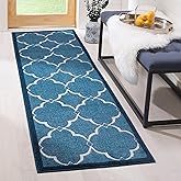 SAFAVIEH Washable Rug Outdoor Cottage Collection - 2'3" x 8' Runner, Blue & Cream, Non-Shedding & Easy to Clean, Ideal for Pa
