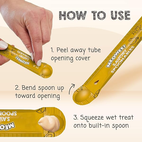 MEOWEE! SAVORY SPOONABLES WITH REAL CHICKEN, SALMON & DUCK, 4 COUNT TUBE, TRIPLE FLAVOR SQUEEZABLE LICKABLE WET TREATS FOR CATS WITH BUILT-IN SPOON FOR LESS MESS