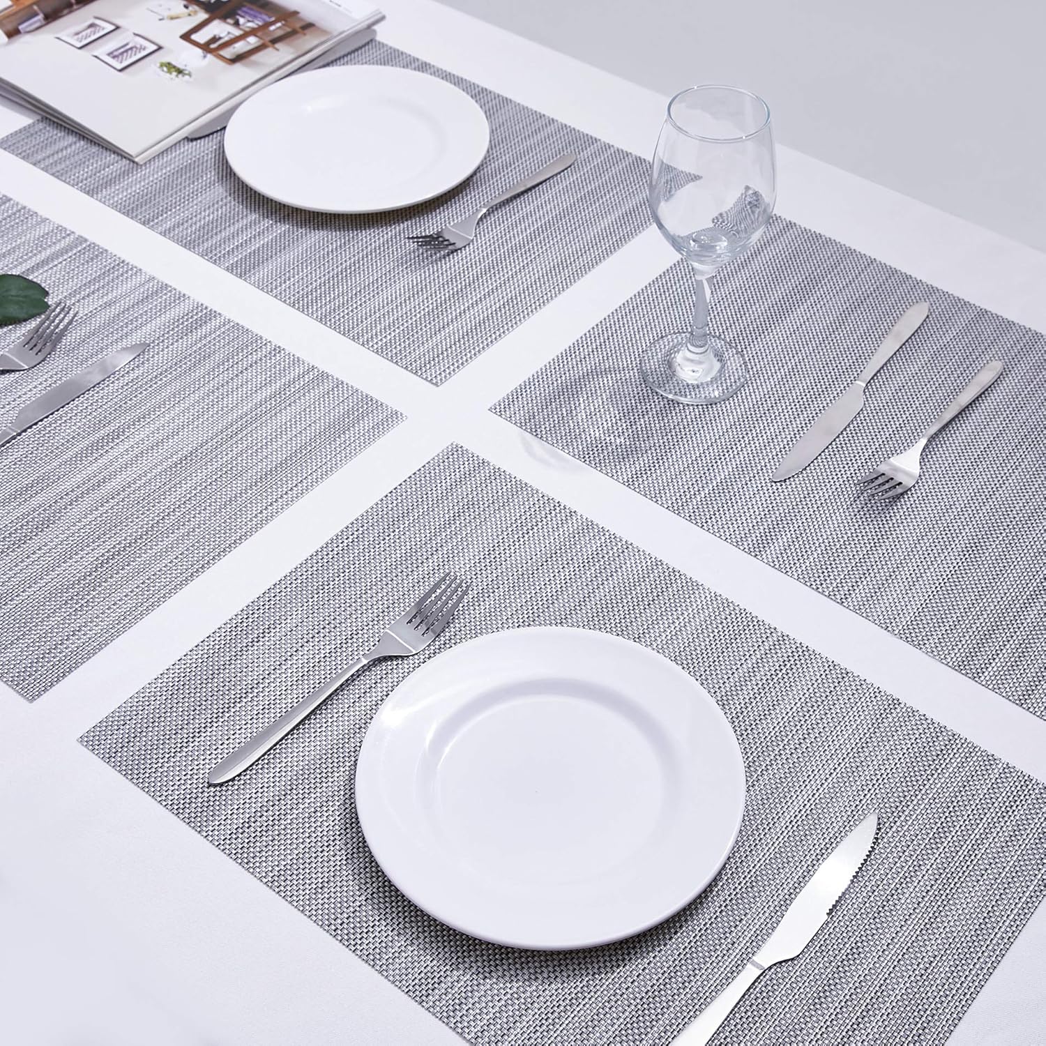 Placemats Table Mats Gray Placemat Set of 8 Easy to Clean Non Slip Wipeable Place Mats Heat Resistant Farmhouse Modern Thanksgiving Christmas Table Mats for Dining Kitchen Table: Home & Kitchen